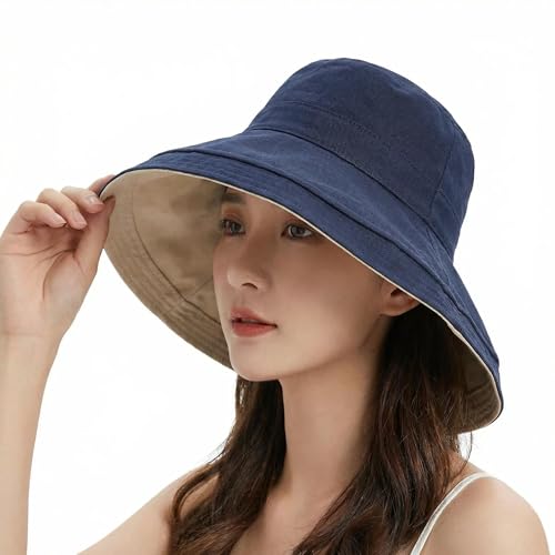 FaroDor Women's Reversible Bucket Hat UV Protection Packable Travel Cap Wide Brim Sun Hats 2026 - color: 1navy Blue