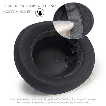 Classic Fedora Hat with Feather, Dome Hard Bowler Cap - color: Black