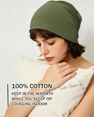 ROYBENS 100% Cotton Thin Slouchy Beanie Hat Women Men Lightweight Chemo Cap - color: 1pcs-army Green