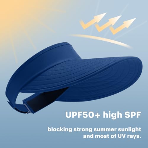 WANDER Sun Visor Hat Wide Brim Packable Large Beach Cap for Women - color: Royal Blue