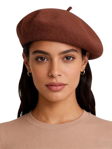 Sumolux Women Beret Hat Vintage French Solid Color Classic Winter Cap - color: Brown B