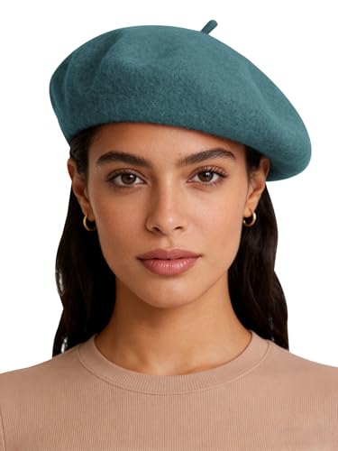 Sumolux Women Beret Hat Vintage French Solid Color Classic Winter Cap - color: Green C