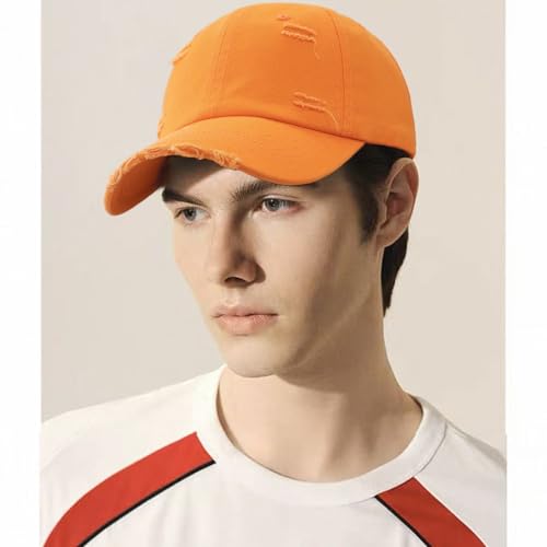 Distressed Baseball Cap for Men Women Cotton Dad Hat - color: Orange