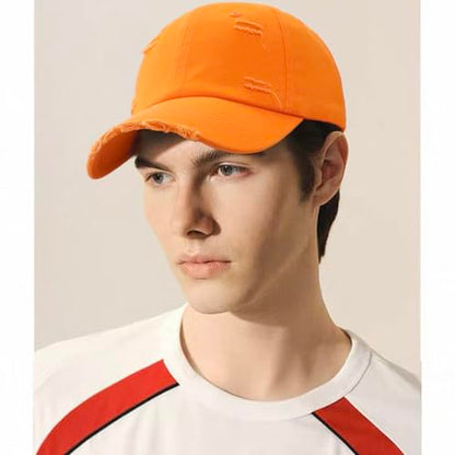 Distressed Baseball Cap for Men Women Cotton Dad Hat - color: Orange
