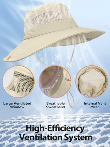 EW East Water Sun Beach Hat for Women, UPF50+ Waterproof with Ponytail Hole - color: Beige