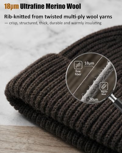 100% Merino Wool Fisherman Beanies for Men Winter Beanie Skull Cap - color: Dark Coffee