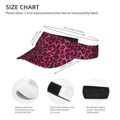 Unisex Sports Sun Visor Hats Adjustable Lightweight Packable Printed Empty Top Cap for Running Pickleball Golf Tennis - color: Hot Pink Leopard