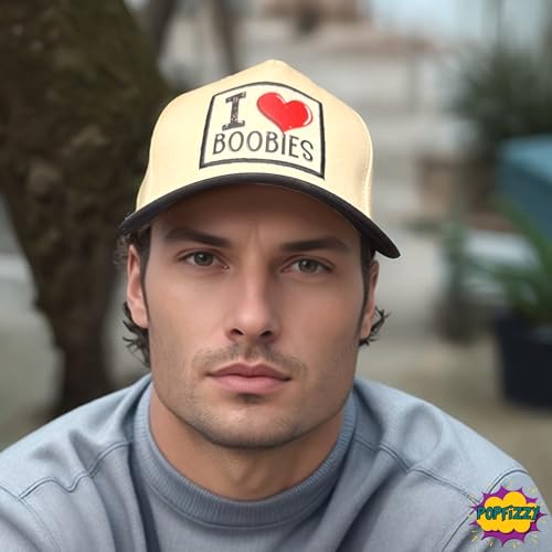Popfizzy Funny Hats for Men and Women, Fun Adult Baseball Cap, Funny Birthday Gifts for Women and Men, Cool Dad Hat Gift Idea - color: I Love Boobies (Black)