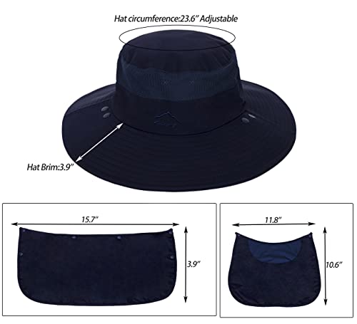 Fishing Hat for Men, Outdoor 3 in 1 Sun Hat Summer Safari Boonie Cap - color: Navy