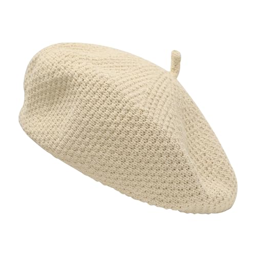 ZLYC Women French Beret Hat Winter Knitted Stretchable Beret Artist Cap - color: Knit Beige