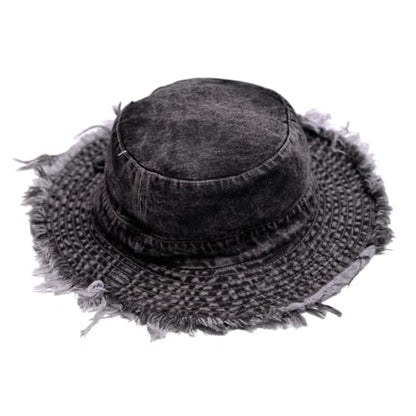 Cotton Denim Distressed Bucket Hat, Sun Hat, Hat for Men and Women - color: Blu16