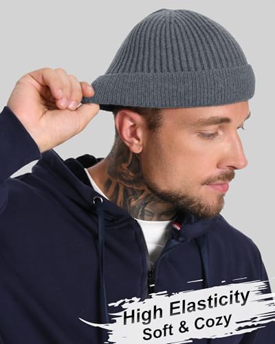 ROYBENS Short Fisherman Beanie for Men Women Wool Knit Warm Winter Hat Swag - color: 1pcs-gray