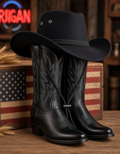 Classic Western Rolled-up Vegan Suede Cowboy Hat - color: Black