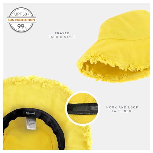 CHOK.LIDS Frayed Bucket Hat Washed Cotton Floppy Wide Brim Boonie Cap - color: Happy Lemon