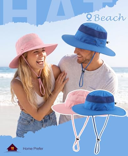 Home Prefer UPF 50+ Men's Sun Hat Wide Brim Bucket Hat UV Protection Hat for Mens Womens Beach Safari Gardening Golf Fishing - color: Pink