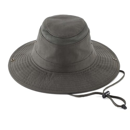 Home Prefer UPF 50+ Wide Brim Sun Hat Mesh Crown Foldable Cotton Bucket Cowboy Hat for Men Safari Golf Fishing Beach Garden - color: Army Green, size: Large