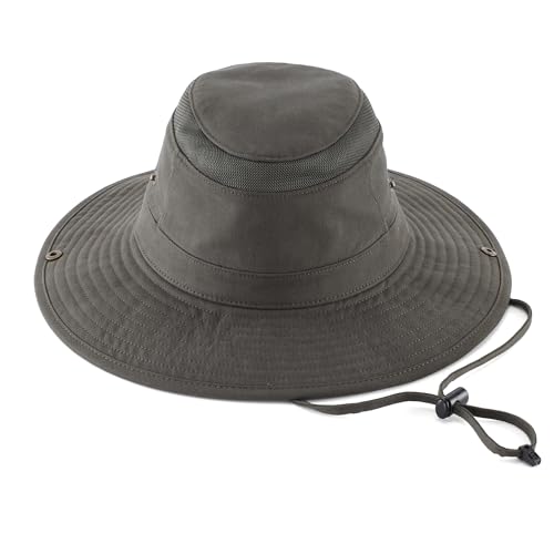 Home Prefer UPF 50+ Wide Brim Sun Hat Mesh Crown Foldable Cotton Bucket Cowboy Hat for Men Safari Golf Fishing Beach Garden - color: Army Green, size: Medium