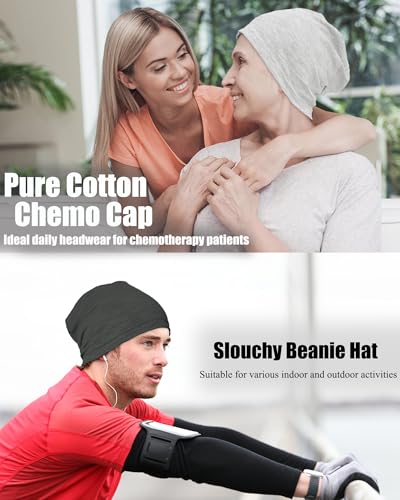 100% Cotton Summer Beanie for Men Women, Thin Soft Slouchy Beanies - color: 2pcs Black+dark Gray, size: Medium