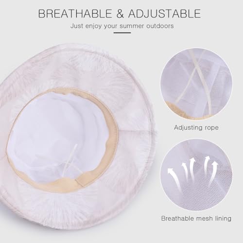 LumiSyne Women's Tulle Sun Hat Floral Bucket Hat Vintage Elegant Cloche Hat with Upturn Brim Summer Cap for Beach Travel - color: Beige