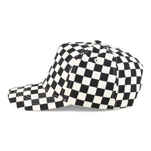 Trendy Apparel Shop Structured 5 Panel Checkered Print Baseball Cap - color: Black