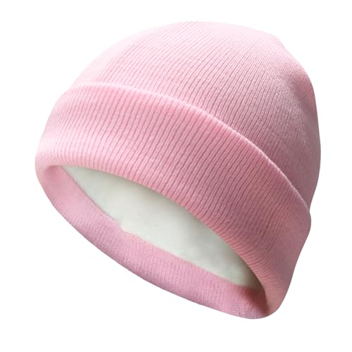 PFFY Beanie for Men Women Unisex Knit Cuffed Winter Thick Lined Beanies Hat - color: Pure Pink