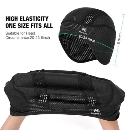 MELASA Cooling Skull Cap Helmet Liner with Ear Flaps, Breathable Mesh - color: Black & Navy Blue