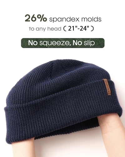 FURTALK Fisherman Beanie for Men Women 2 Styles Cuffless or Cuffed Knitted Unisex Winter Hat Outdoor All-Day Warmth - color: Navy