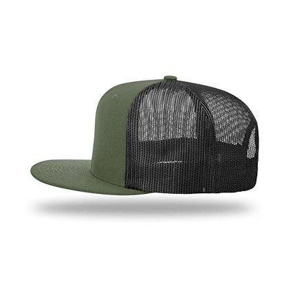 Richardson 511 Wool Blend Flatbill Trucker Snapback Adjustable Cap - color: Loden/Black