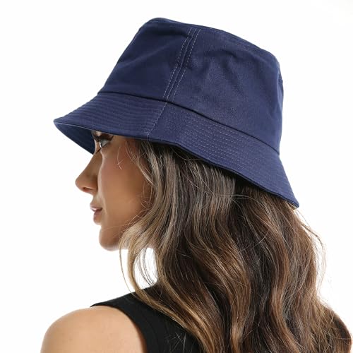 Wheebo Solid Color Bucket Hat for Women Summer Beach Fishmen Hat for Lady Adult Unisex Cotton Cap…… - color: A-sc-navy