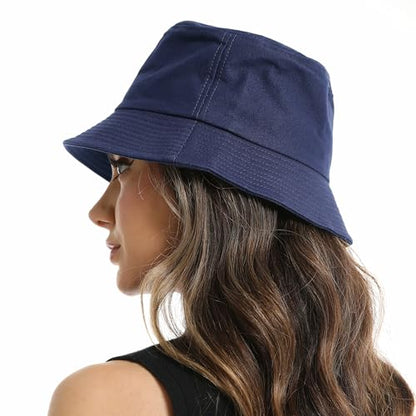 Wheebo Solid Color Bucket Hat for Women Summer Beach Fishmen Hat for Lady Adult Unisex Cotton Cap…… - color: A-sc-navy