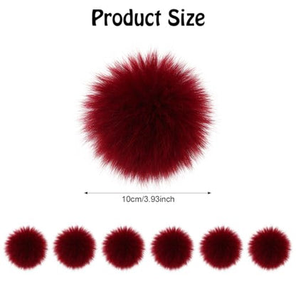 Fzxdfg 6Pieces Faux Furry Pom Pom Ball with Elastic Loop DIY Faux Fur Fluffy Ball for Hats Bags Key Chains Accessories 3.9inch/10CM (Wine Red) - color: Wine Red