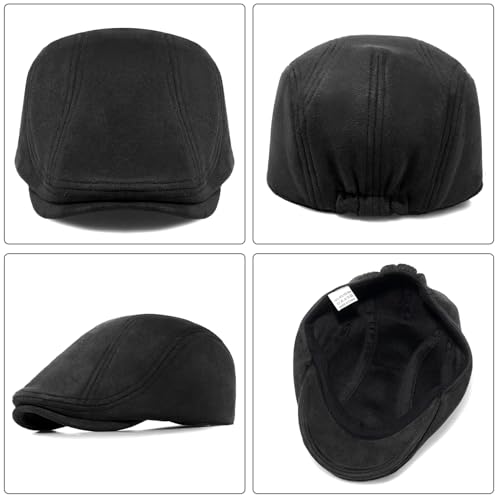 Xinveen Suede Cap Newsboy Hat Elastic Adjustment Beret Ivy Cap Irish Cabbie Driving Hunting Hats - color: Black