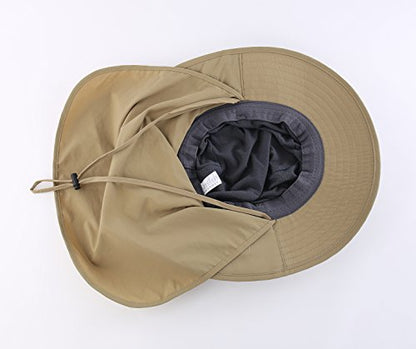 Home Prefer Outdoor UPF50+ Mesh Sun Hat Wide Brim Fishing Hat with Neck Flap Sun Hat for Men Women - color: Khaki
