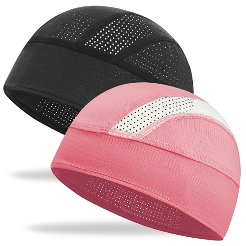 Cooling Skull Cap Breathable Mesh Helmet Liner Motorcycle Cycling - color: 2-black+pink