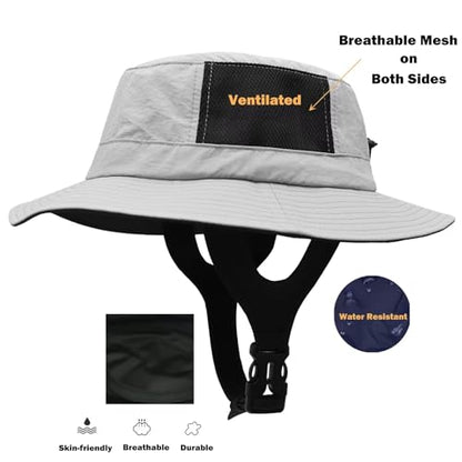 Mens Womens Surf Bucket Hat Waterproof UPF50+ Foldable Beach Sun Hats - color: Grey