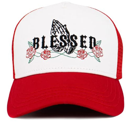 KBETHOS Praying Hands Rosary Dad Hat Baseball Cap Unconstructed Polo Style Adjustable Unisex - color: White Red Red Praying Hands Blessed Mesh