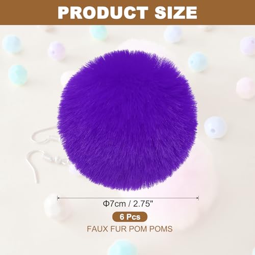 PATIKIL Faux Fur Pom Poms for Hats, 6 Pcs Fluffy Soft Fur Poms Balls with Elastic Loop for Keychain Knitting Hats DIY Scarves Gloves Bag Christmas, Purple - color: Purple