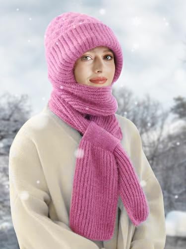 Sumolux Integrated Ear Protection Windproof Cap Scarf Elastic Knitting - color: Pink