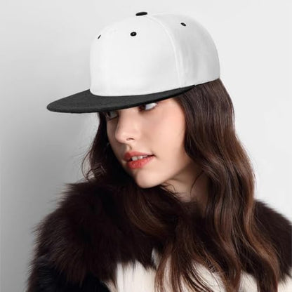 Snapback Hat Flat Bill Visor Hats Adjustable Hip Hop Baseball Cap for Women Men - color: White Black