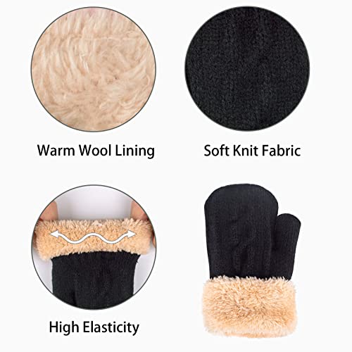 Kids Winter Beanie Scarf Gloves Set - Thermal Fleece Lined Knit Hat, Soft Neck Warmer & Mittens for Girls & Boys 1-10 Years - color: Black-s, size: 1-5 years