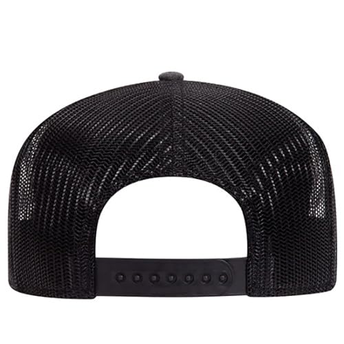 Ashen Fane 6 Panel Mid Profile Mesh Back Structured Trucker Adjustable Snapback Hat - color: Black