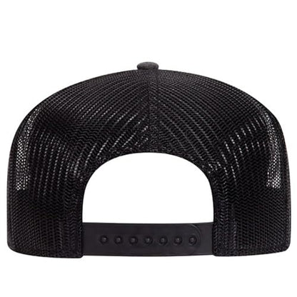 Ashen Fane 6 Panel Mid Profile Mesh Back Structured Trucker Adjustable Snapback Hat - color: Black