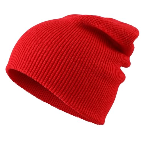 Connectyle Thick Cuffed Beanie for Men & Women Double Layer Knit Winter Hat Acrylic Watch Hat Warm Stocking Skull Cap - color: Red