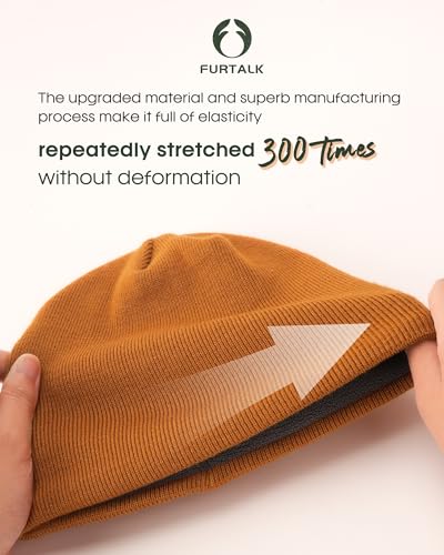 FURTALK Winter Beanie Men Women Windproof Knitted Warm Cuffless Beanie Hat - color: Brown