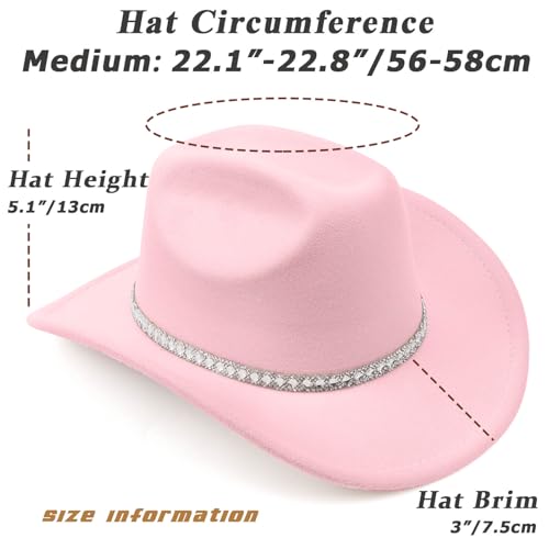 DRESHOW Western Cowboy Hat for Women and Men Wide Brim Glitter Cowboy Cowgirl Hat with Rhinestone Felt Fedora Hats - color: 1 Pack Style 10: Light Pink