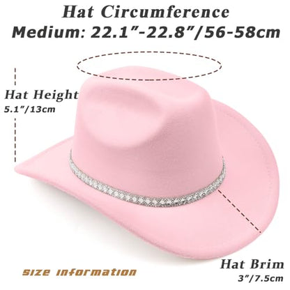 DRESHOW Western Cowboy Hat for Women and Men Wide Brim Glitter Cowboy Cowgirl Hat with Rhinestone Felt Fedora Hats - color: 1 Pack Style 10: Light Pink