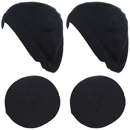 BYOS Chic French Style Lightweight Soft Slouchy Knit Beret Beanie Hat in Solid - color: 2-pack Black & Black