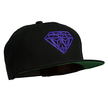 Big Diamond Outline Embroidered Flat Bill Black Cap - color: Purple