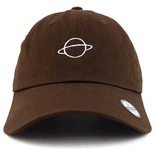 Trendy Apparel Shop Planet Embroidered Low Profile Soft Cotton Dad Hat Cap - color: Brown