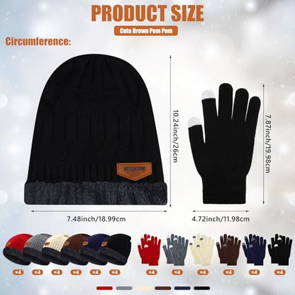 Vabean 48 Set Winter Beanie Touchscreen Gloves Knit Hat Set,Colorful
